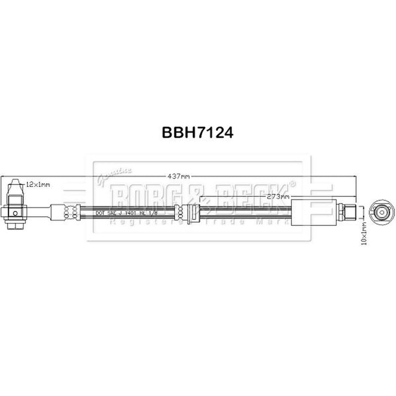 Borg & Beck Brake Hydraulic Hose Line Front Left BBH7124