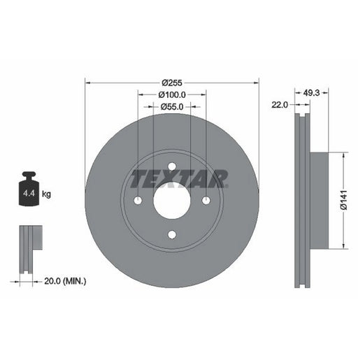 Textar 2 x Internally Vented Brake Discs 92226300