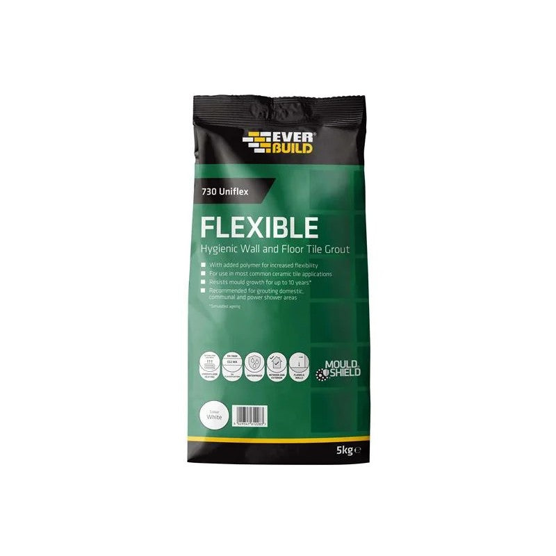Everbuild Sika 730 Uniflex Hygienic Tile Grout White 5kg - 486468
