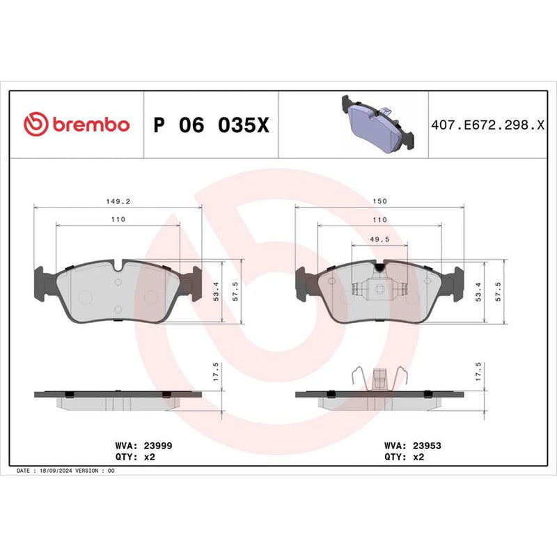 Brembo 4 x Front Brake Pad Set P06035X