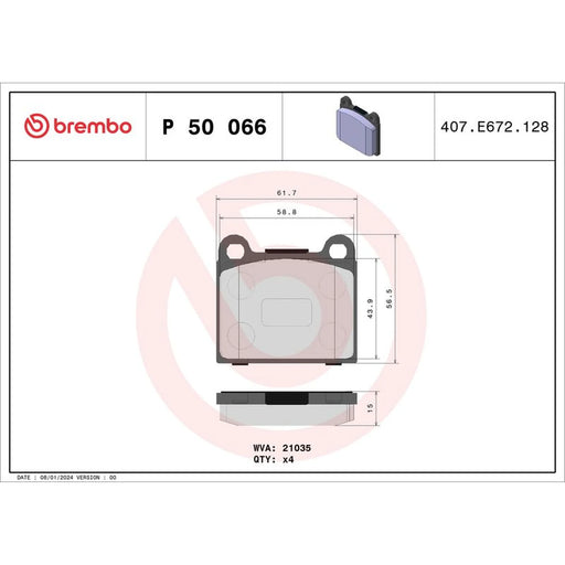 Brembo 4 x Rear Brake Pad Set P50066