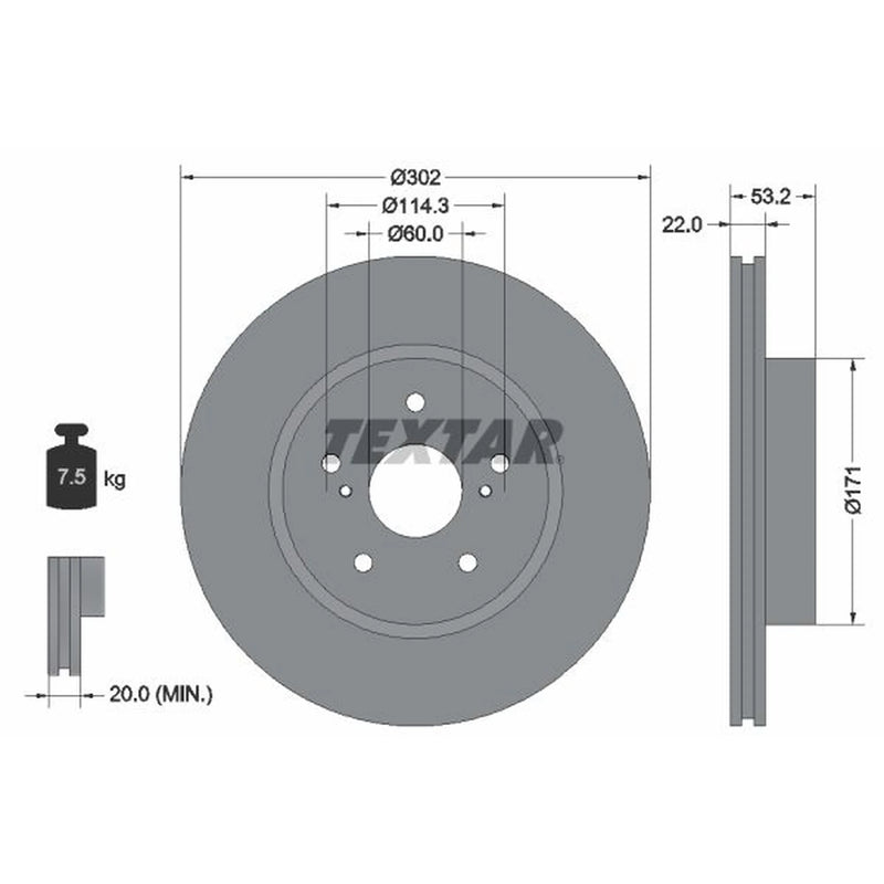 Textar 2 x Externally Vented Front Brake Discs 92180403