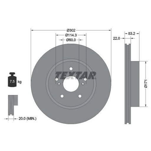 Textar 2 x Externally Vented Front Brake Discs 92180403
