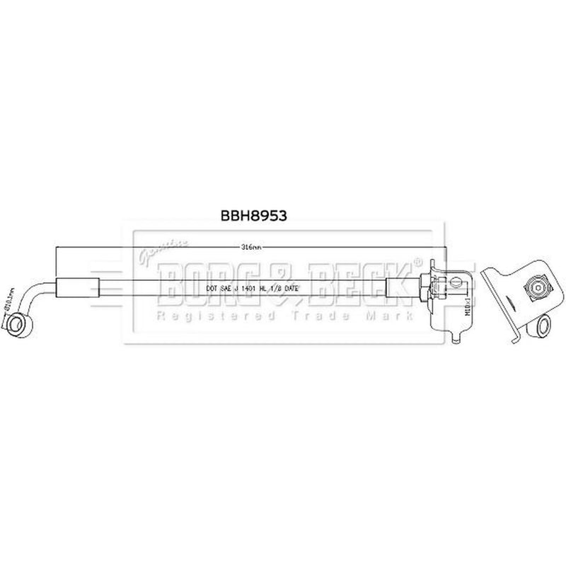 Borg & Beck Brake Hydraulic Hose Line Front Right BBH8953