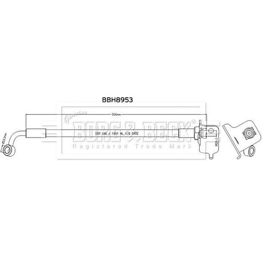 Borg & Beck Brake Hydraulic Hose Line Front Right BBH8953