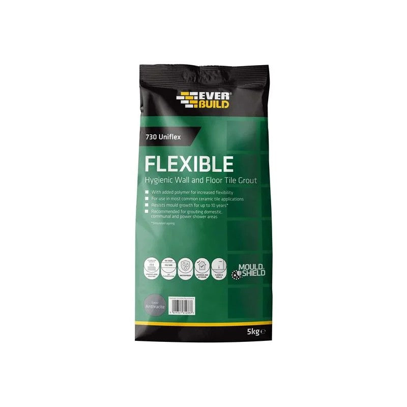 Everbuild Sika 730 Uniflex Hygienic Tile Grout Anthracite 5kg - 486045