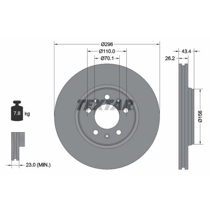 Textar 2 x Internally Vented Front Brake Discs 92270605
