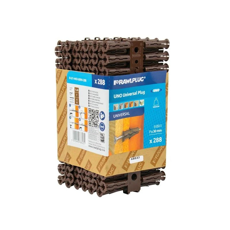 Rawlplug Brown UNO® Plugs 7 x 30mm (Pack 288) - R-U1-MIX-BRN-288