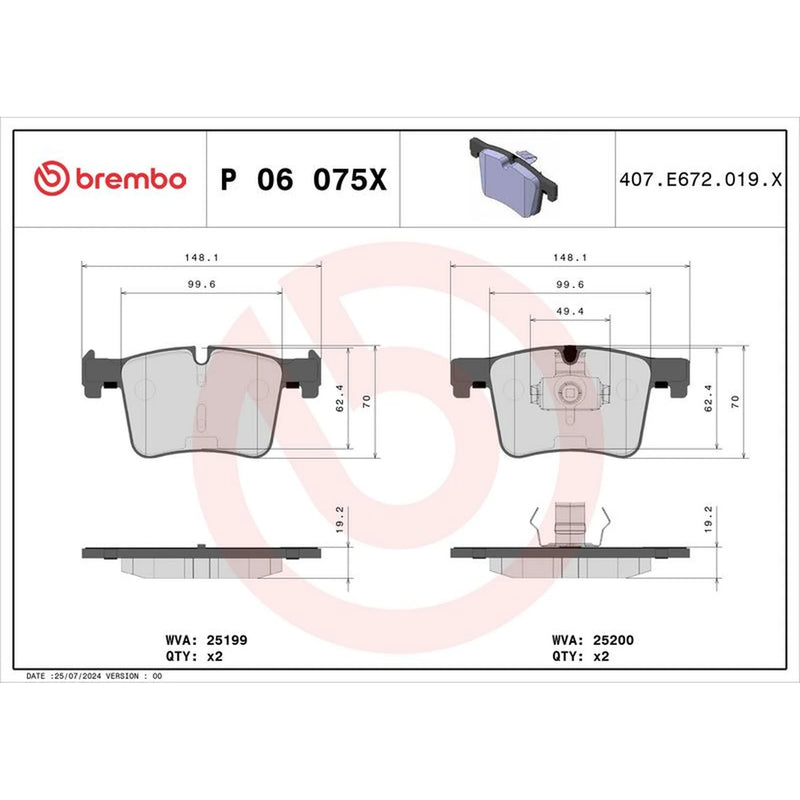 Brembo 4 x Front Brake Pad Set P06075X