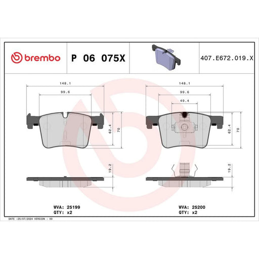 Brembo 4 x Front Brake Pad Set P06075X