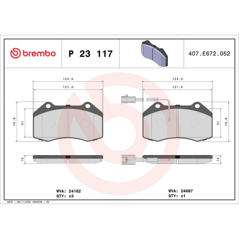 Brembo 4 x Front Brake Pad Set P23117