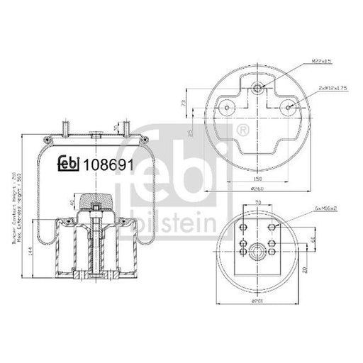 Febi Air Suspension Bellow 260mm 108691