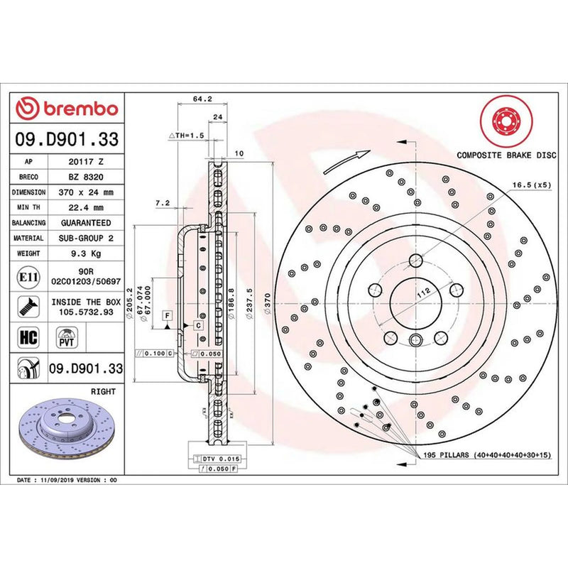 Brembo 2 x Aluminium Rear Brake Disc Hub Brake Discs 09.D901.23