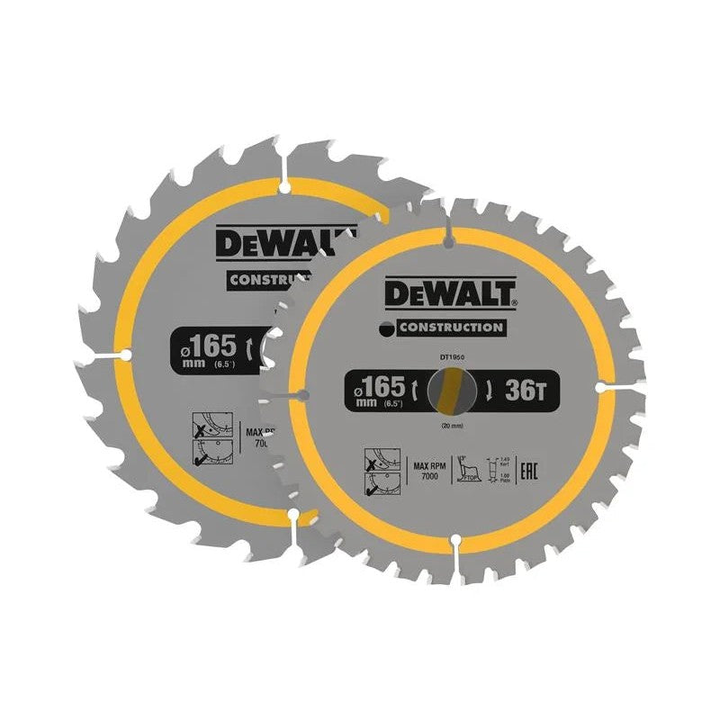 DEWALT Power Tools DT90270 Construction Circular Saw Blade 2 Pack 165 x 20mm x