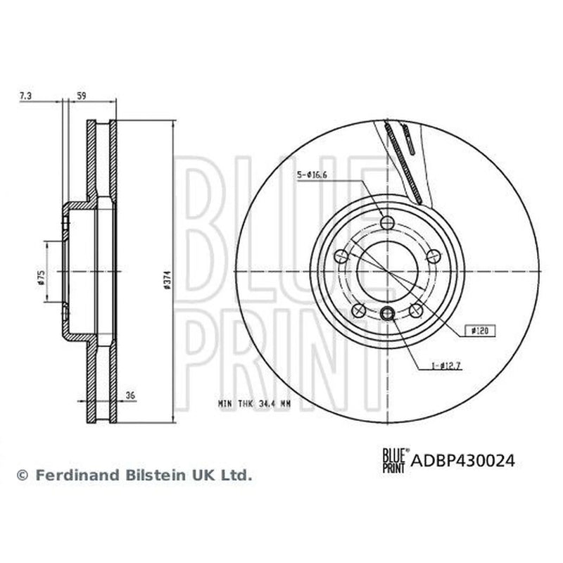 Blue Print 2 x Internally Vented Front Brake Discs ADBP430023