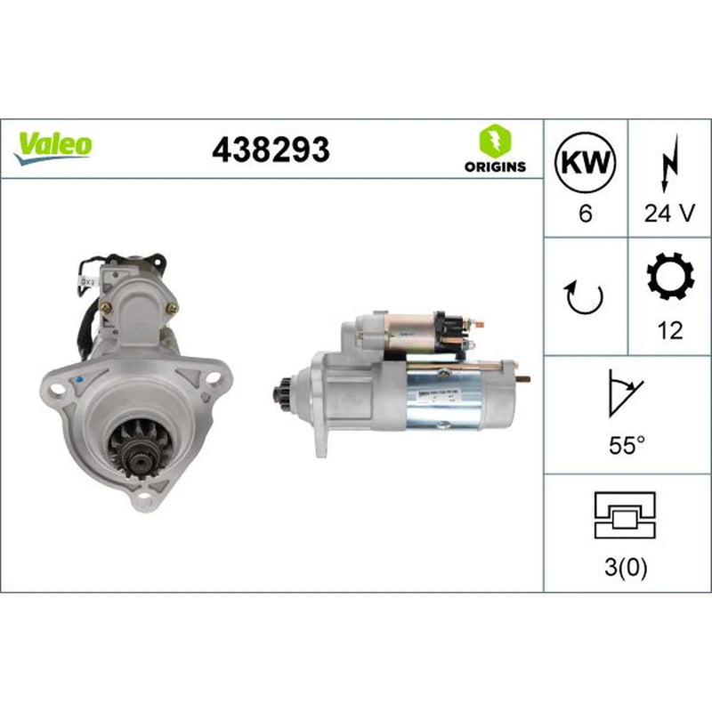Valeo Starter Motor 24V 6kW 12 Teeth 438293