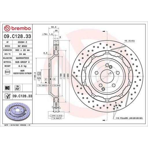 Brembo Aluminium Rear Brake Disc Hub Brake Discs 09.C128.33
