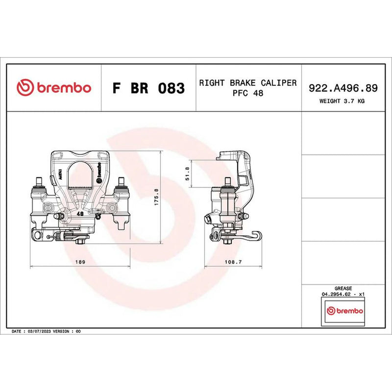 Brembo Brake Caliper Assembly Rear Right FBR083