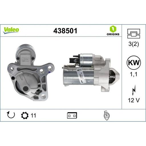 Valeo Starter Motor 12V 1.1kW 11 Teeth 438501