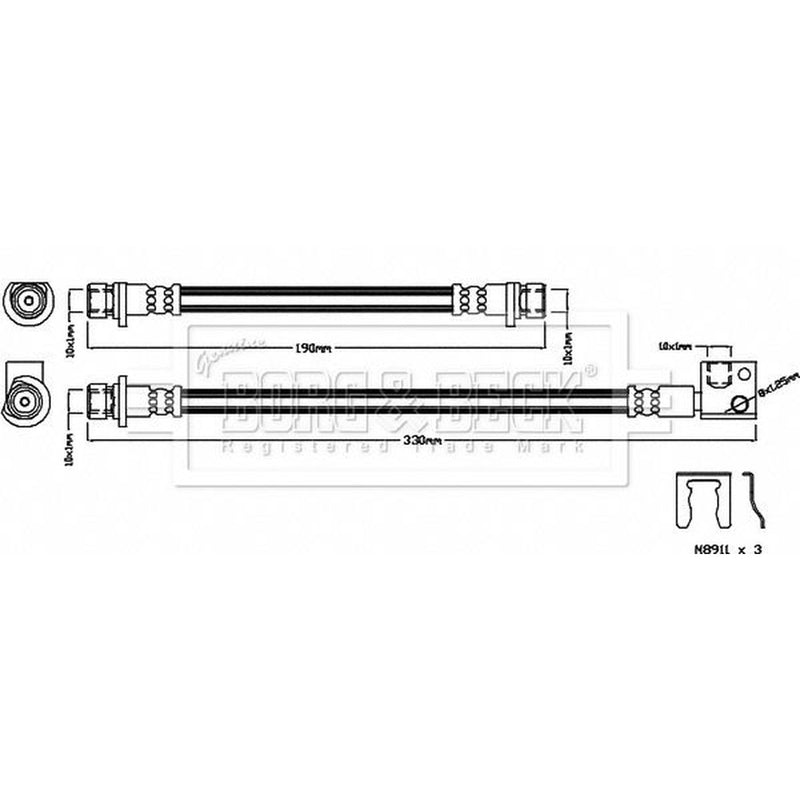 Borg & Beck Brake Hydraulic Hose Line Rear Left BBH8200