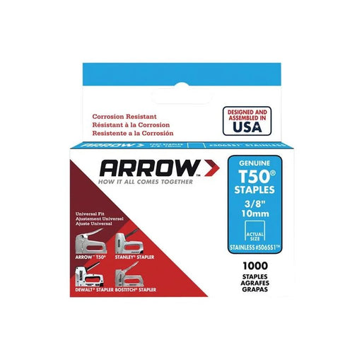 Arrow T50 Staples Stainless Steel 506SS 10mm (3/8in) (Box 1000) - A506SS1