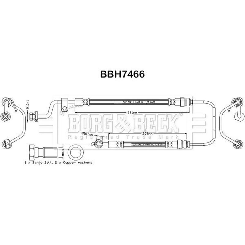 Borg & Beck Brake Hydraulic Hose Line Front Left BBH7466