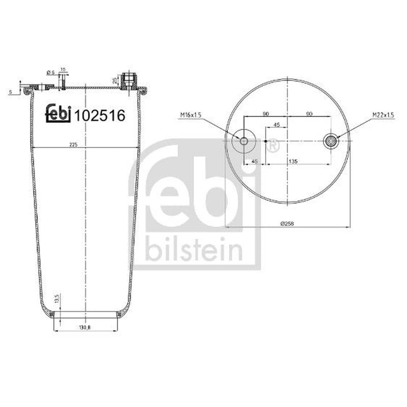 Febi Air Suspension Bellow 130mm Rear 102516