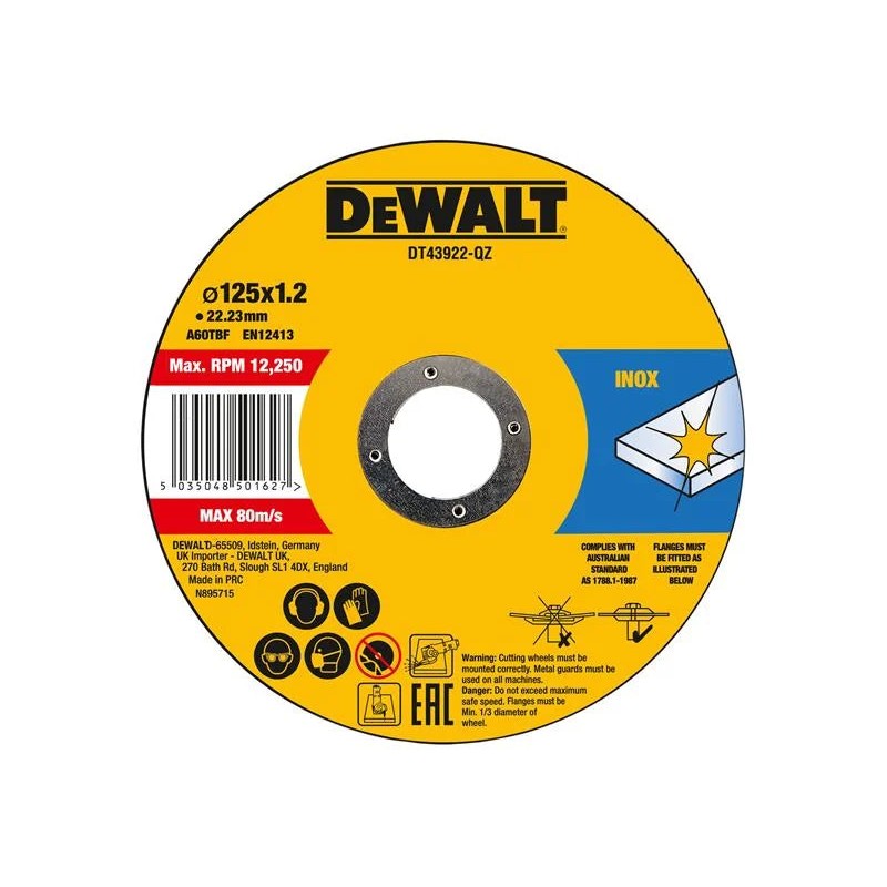 DEWALT Power Tools Metal Cutting Disc 125 X 1.2 X 22.23mm (Pack of 10)