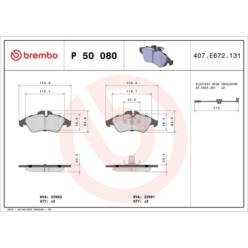 Brembo 4 x Front Brake Pad Set P50080