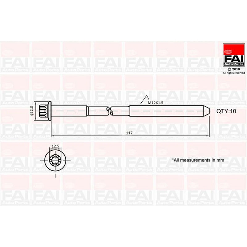 FAI Cylinder Head Bolt Set M12 x 1.5 B1018