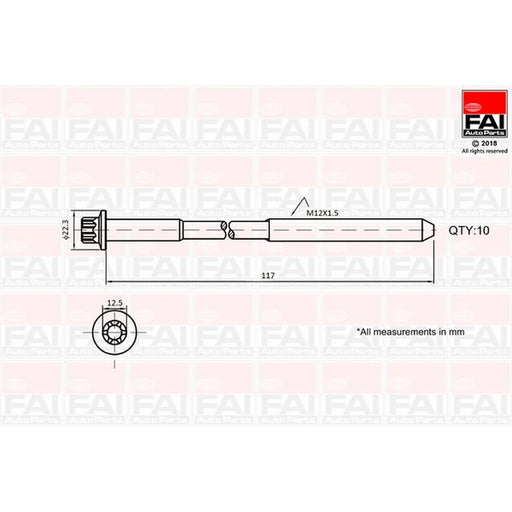 FAI Cylinder Head Bolt Set M12 x 1.5 B1018