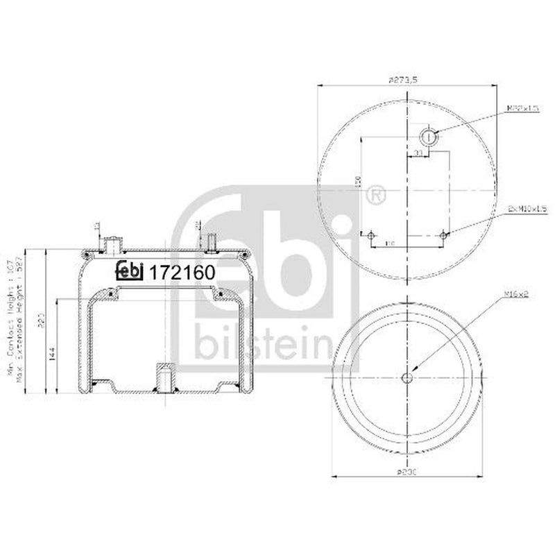 Febi Air Suspension Bellow 230mm Rear Right 172160