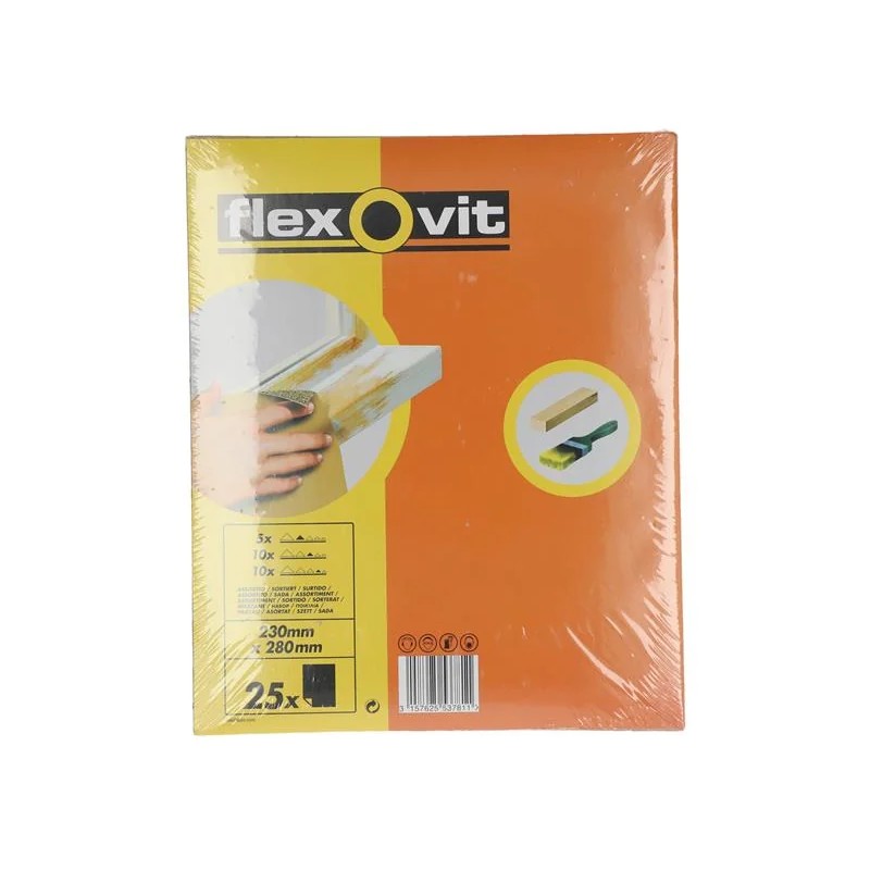 Flexovit Glasspaper Sanding Sheets 230 x 280mm Assorted (25) - 63642526563