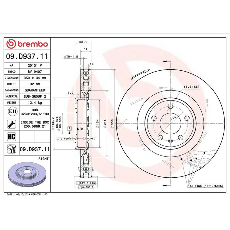 Brembo 2 x Slotted Front Brake Discs 09.D936.11