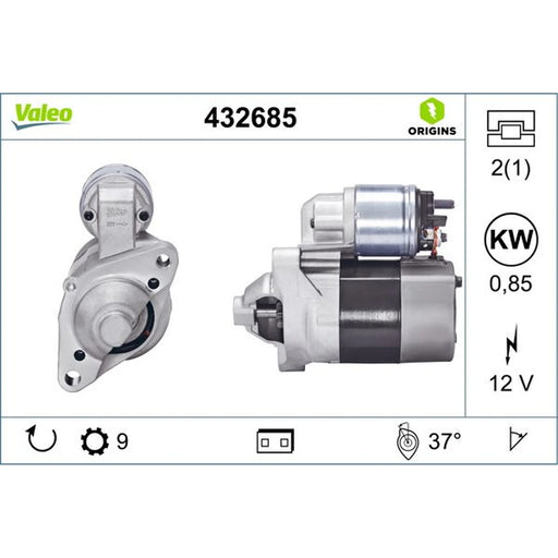 Valeo Starter Motor 12V 0.85kW 9 Teeth 432685