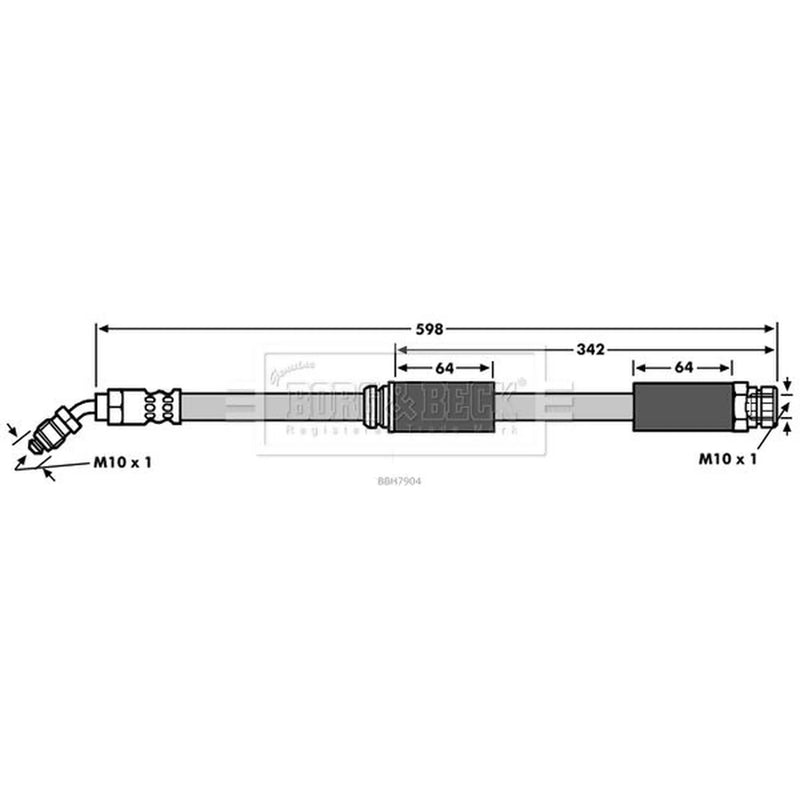 Borg & Beck Brake Hydraulic Hose Line Front Left BBH7904