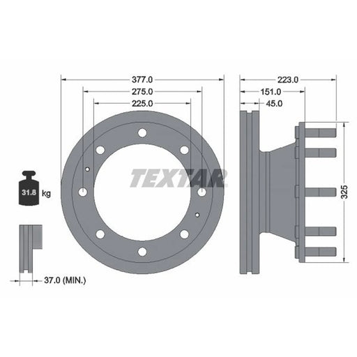 Textar 2 x Internally Vented Rear Brake Discs 93188600