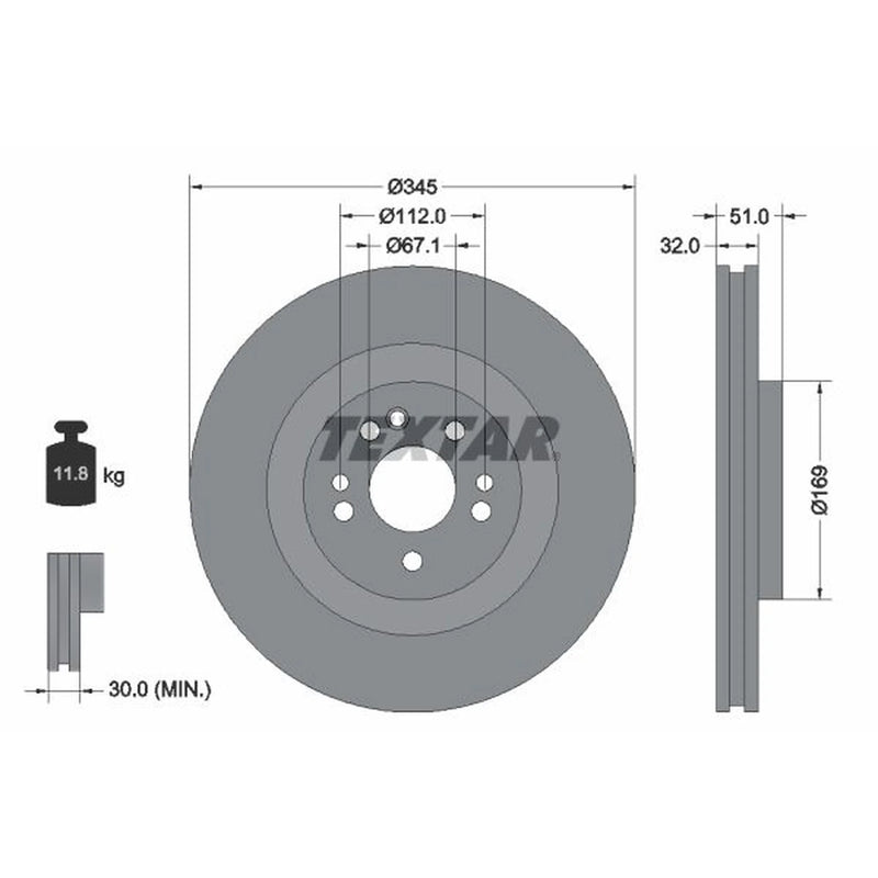 Textar 2 x Internally Vented Front Brake Discs 92103205
