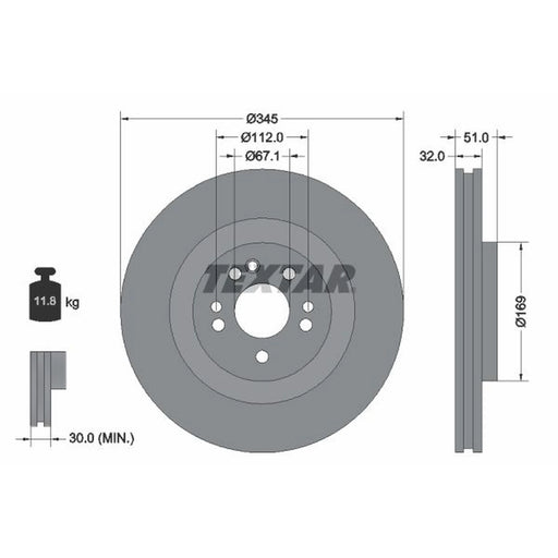 Textar 2 x Internally Vented Front Brake Discs 92103205