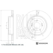 Blue Print 2 x Vented Rear Brake Discs ADG043244