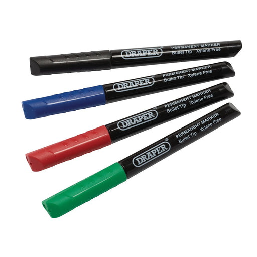 Draper Marker Pens, Multicoloured Pack of 4