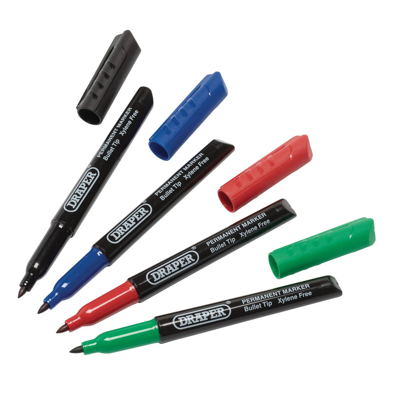 Draper Marker Pens, Multicoloured Pack of 4