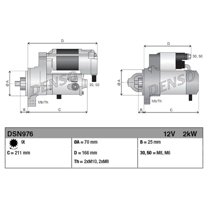 Denso Starter Motor DSN976 Denso  - Town Parts