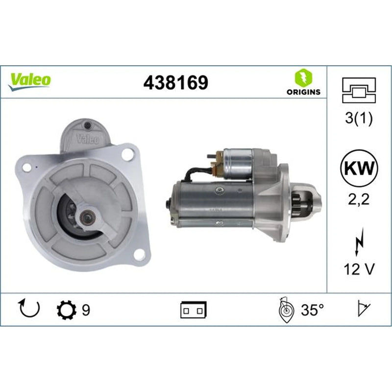 Valeo Starter Motor 12V 2.2kW 9 Teeth 438169