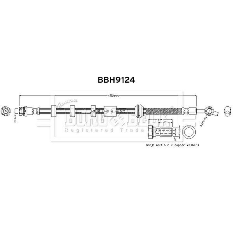 Borg & Beck Brake Hydraulic Hose Line Front Left BBH9124