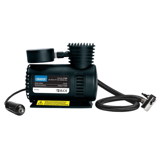 Draper 12V Mini Air Compressor AC12VA with Analogue Gauge