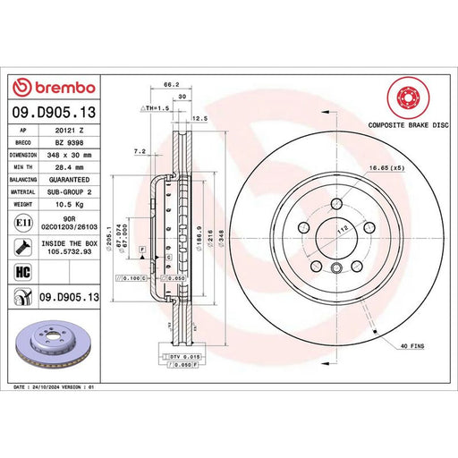 Brembo 2 x Aluminium Front Brake Disc Hub Brake Discs 09.D905.13