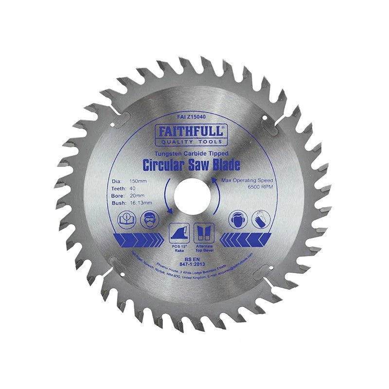 Faithfull TCT Circular Saw Blade 150 x 20mm x 40T POS - FAIZ15040