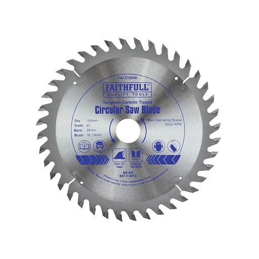 Faithfull TCT Circular Saw Blade 150 x 20mm x 40T POS - FAIZ15040