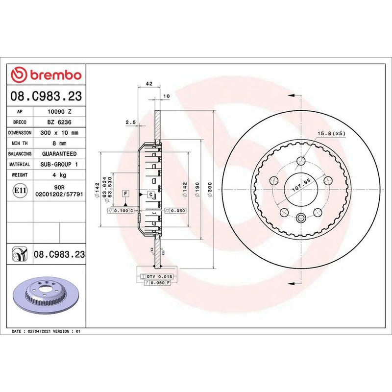 Brembo 2 x Steel Rear Brake Disc Hub Brake Discs 08.C983.23
